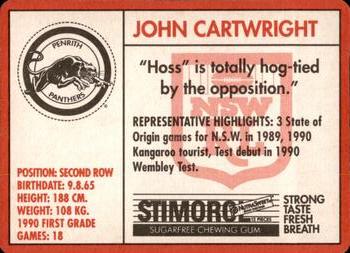 1991 Stimorol NRL #25 John Cartwright Back